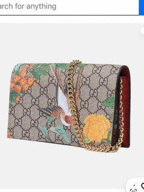 Gucci GG Supreme Canvas Floral & Bird Crossbody Bag with Gold Chain